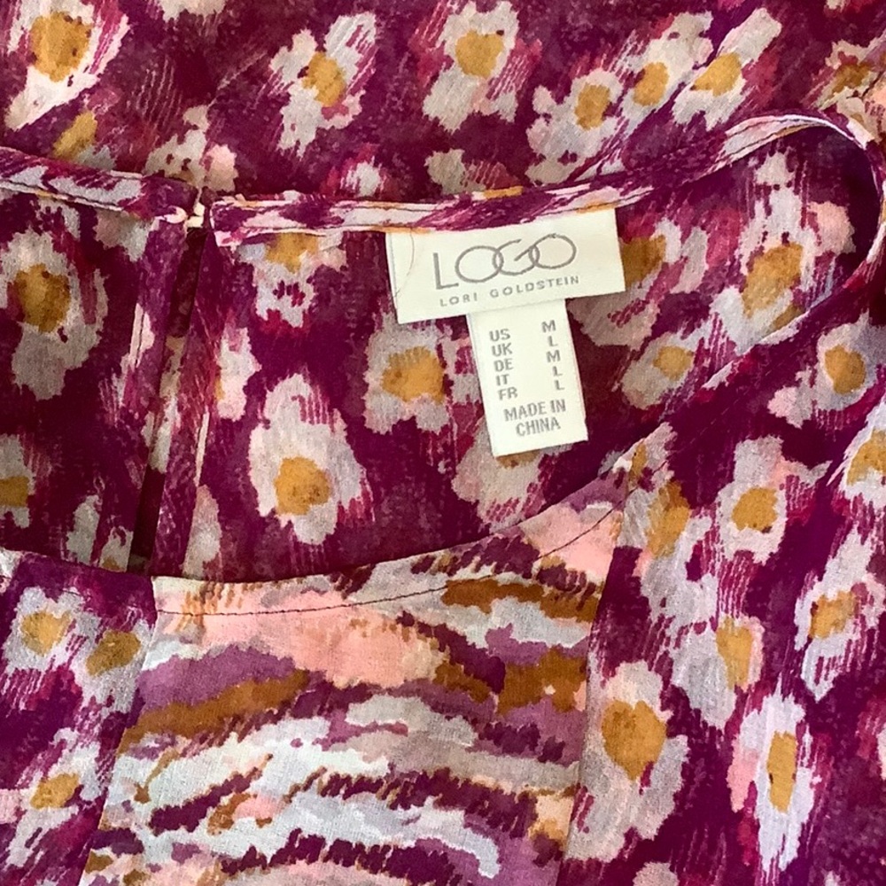 LOGO by Lori Goldstein Printed Blouse with Patchwork and Ruffles - Picture 11 of 13